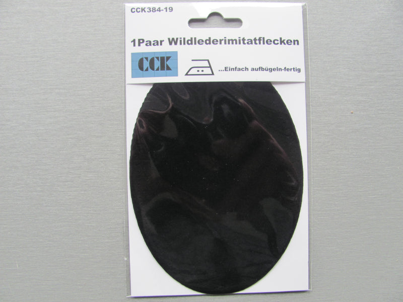 2 Stück Wildleder-Immitatflecken oval 10x14cm SCHWARZ