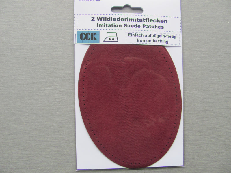 2 Stück Wildleder-Immitatflecken oval 10x14cm WEINROT