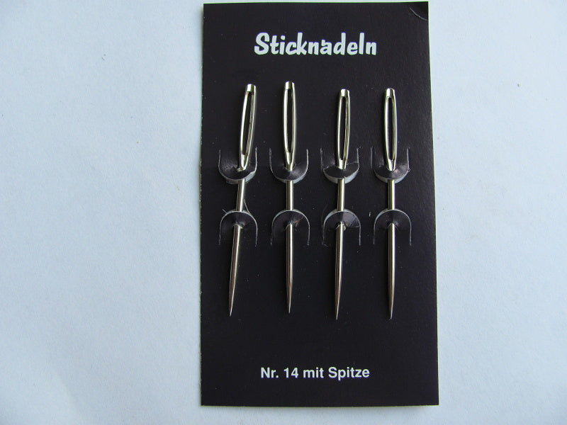 4 Sticknadeln mit Spitze Nr. 14 / 16