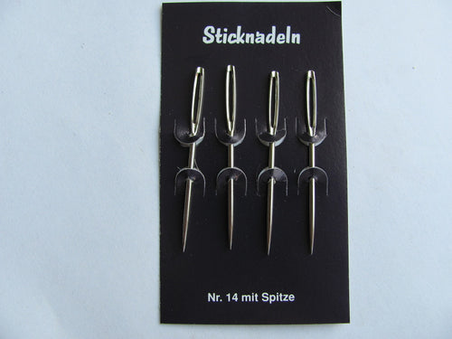 4 Sticknadeln mit Spitze Nr. 14 / 16
